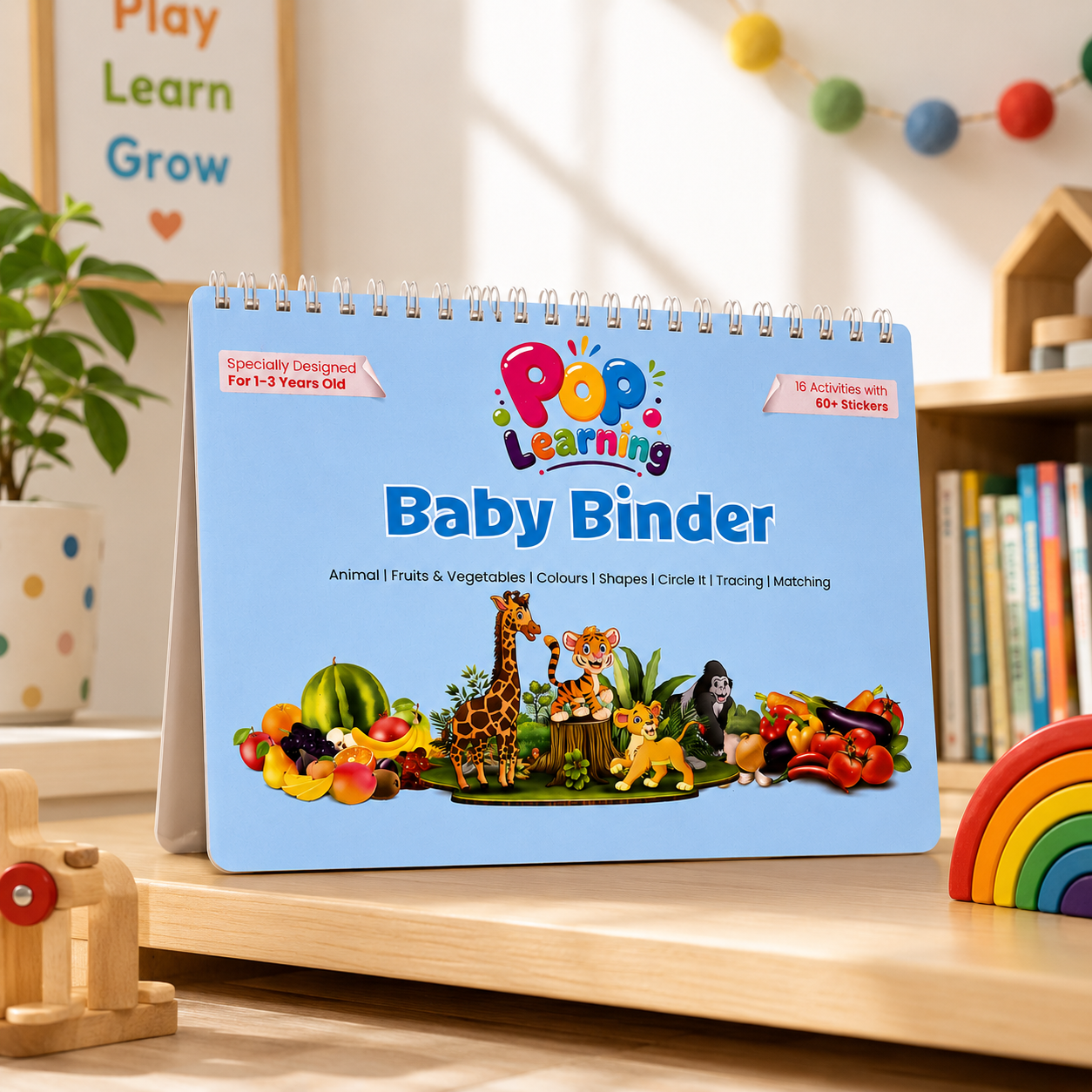 Pop Learning Baby Binder – Reusable Montessori Activity Book for Toddlers (1–3 Years) | 16 Learning Activities | 60+ Stickers