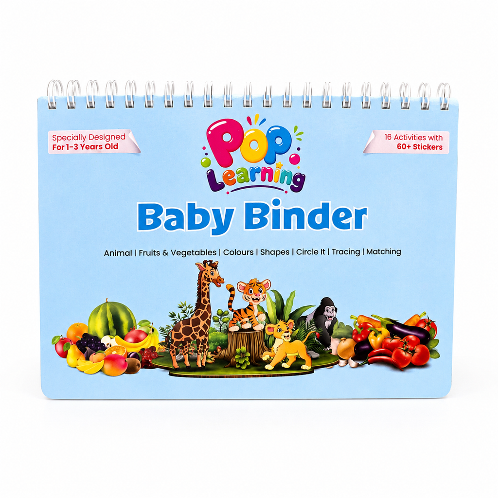 Pop Learning Baby Binder – Reusable Montessori Activity Book for Toddlers (1–3 Years) | 16 Learning Activities | 60+ Stickers